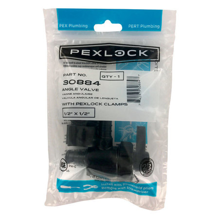 PEXLOCK ANGLE VALVE W/CLMPS 1/2"" 30884